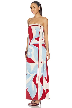 SEVEN WONDERS Amoree Strapless Maxi Dress in Blue,Red