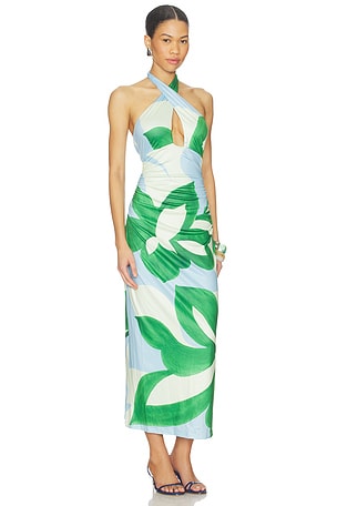 SEVEN WONDERS Aubrie Cross Front Midi Dress in Green, Baby Blue