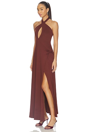SEVEN WONDERS Kamilla Keyhole Twist Maxi Dress in Chocolate