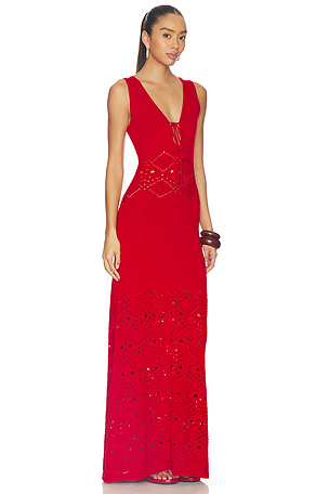 SEVEN WONDERS Milah V-neck Knit Maxi Dress in Red