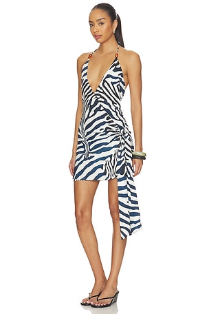 SEVEN WONDERS Sahara Halter Wrap Mini Dress in Black,White