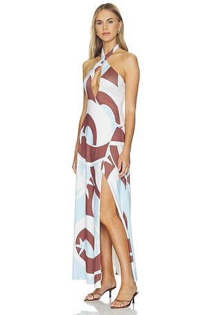 SEVEN WONDERS Kamilla Keyhole Twist Maxi Dress in Blue