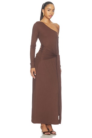 SEVEN WONDERS Bianca One Shoulder Maxi Dress in Chocolate