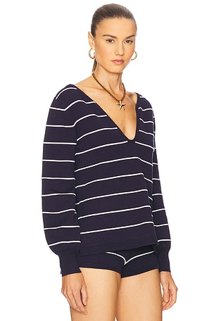 SEVEN WONDERS Eleonora Sleeved Top in Navy. Size XS. Also