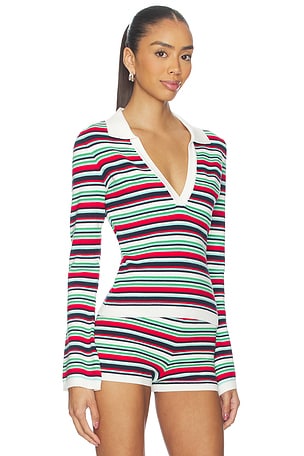 SEVEN WONDERS Xyla Collared Long Sleeve Knit Top in Green. Size XS. Also