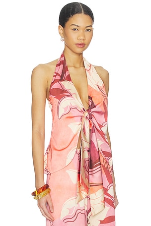 SEVEN WONDERS Kaeli Tie Front Halter Top en Rose Pâle 