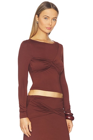 SEVEN WONDERS Kamilla Twist Long Sleeve Top in Chocolate