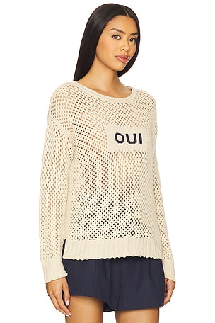 SUNDRY Oui Mesh Long Sleeve Sweater in Taupe