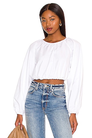 White bardot top with puff cheap sleeves