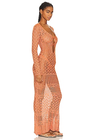 SNDYS X Revolve Long Sleeve Crochet Maxi Dress in Orange