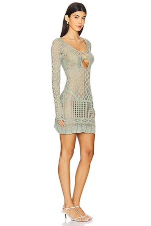 SNDYS Long Sleeve Crochet Mini Dress in Olive