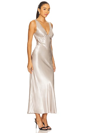 SNDYS Tove Slip Dress in Metallic Silver. Size XS. Also