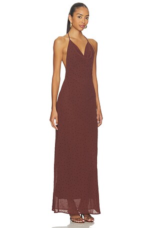 SNDYS Nadene Diamante Halter Maxi Dress in Wine