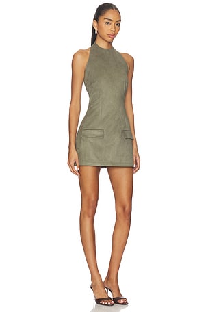 Sndys vestido amelia faux suede meni en color verde oliva