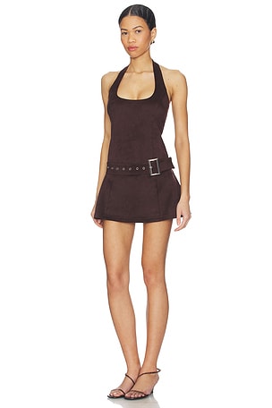 SNDYS Wes Faux Suede Mini Dress in Brown