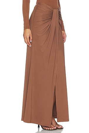 SNDYS Cantarios Jersey Maxi Skirt in Brown. Size XXS. Also