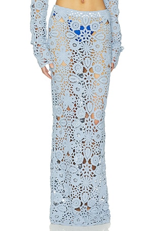 SNDYS Tala Crochet Maxi Skirt in Blue