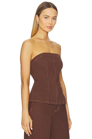 SNDYS Lex Denim Corset Top in Chocolate