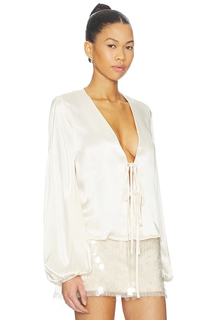 SNDYS Lucille Tie Front Long Sleeve Top in Ivory
