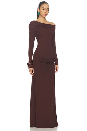 SNDYS Alix One Shoulder Top in Chocolate. Size XXS. Also