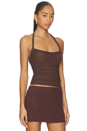 SNDYS Gianna Ruched Halterneck Top in Chocolate