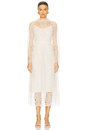 Sea Lumi Eyelet Peplum Long Sleeve Dress in White