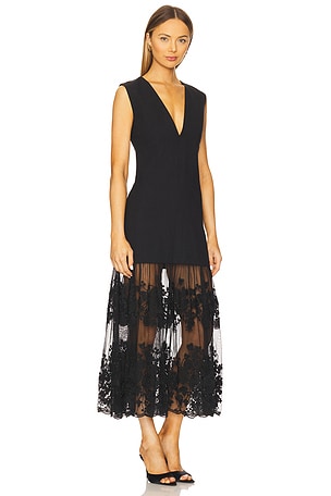 Sea Arielle Lace Vneck Midi Dress in Black