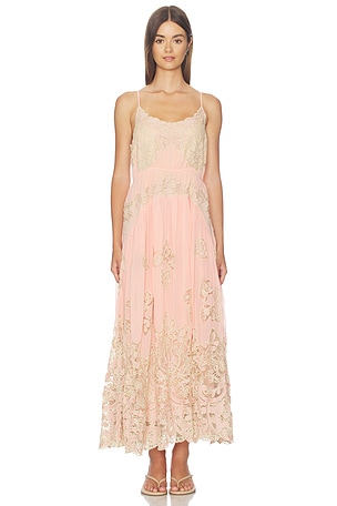 Gracelyn Lace Embroided Maxi Slip Dress Sea