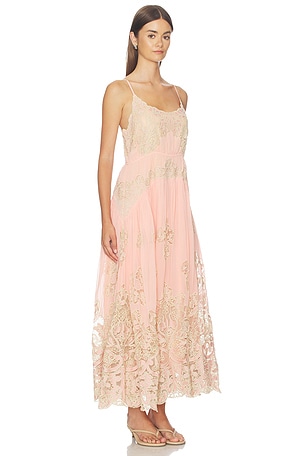 Sea Gracelyn Lace Embroided Maxi Slip Dress in Peach