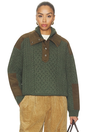 Allen Cable Half Zip Double Layer Sweater Sea
