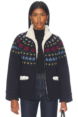 Sea Preston Knit Sherpa Lined Jacket in Navy