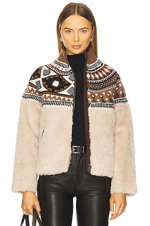 Sea Linea Fair Isle Knit Combo Fleece Jacket in Beige