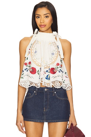 Celia Embroidery Halter Top Sea