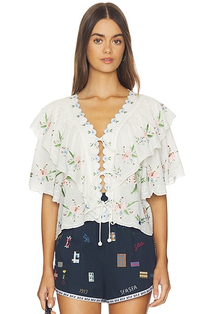 Serafina Embroidery Shortsleeve Top Sea