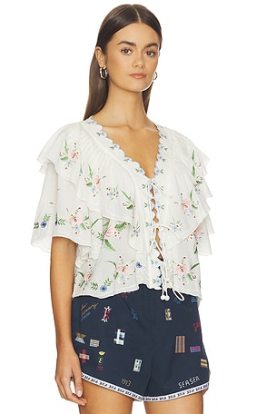 Sea Serafina Embroidery Shortsleeve Top in Cream