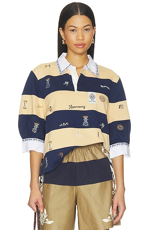 Juliet Embroided Short Sleeve Rugby Top Sea