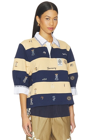 Sea Juliet Embroided Short Sleeve Rugby Top in Beige