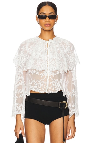 Marja Embroidery Capelet Blouse Sea