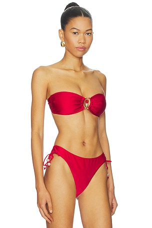 Seafolly Ring Front Bandeau Bikini Top in Red