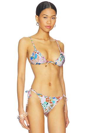 Seafolly Beach Boheme Slide Triangle Bikini Top in Baby Blue,Pink