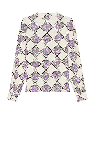 SIEDRES Henry Resort Collar Printed Long Sleeve Shirt in Purple