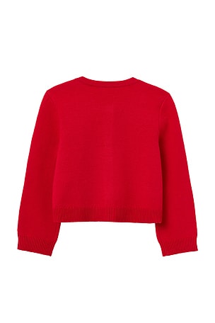 self-portrait Kids Cotton Flower Trim Cardigan in Red