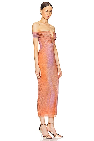 self-portrait Rhinestone Midi Dress in Orange