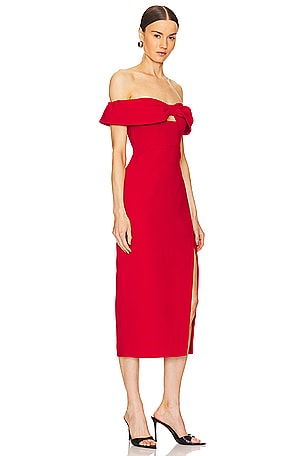 self-portrait Bow Midi Dress in Red