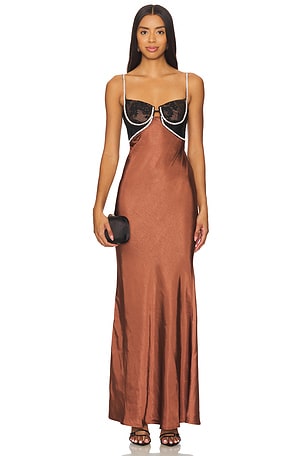 ROBE MAXI DIAMANTE SATIN self-portrait