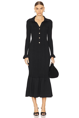 Ribbed Knit Fluted Midi Dressself-portrait$555신상품