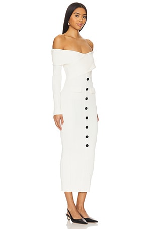 self-portrait Off Shoulder Midi Dress in Cream