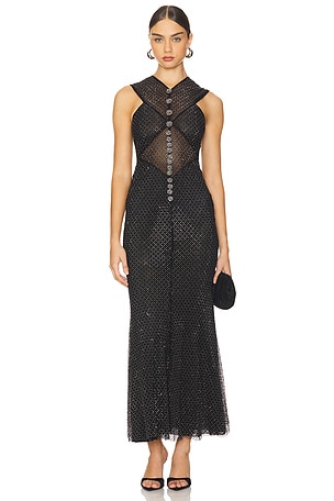 Rhinestone Crossover Midi Dress self-portrait