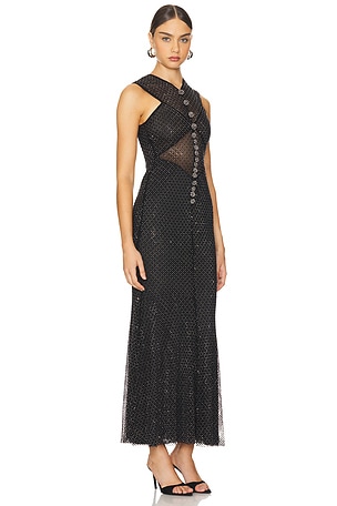 self-portrait Rhinestone Crossover Midi Dress in Black