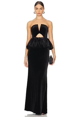 ROBE MAXI BLACK VELVET self-portrait